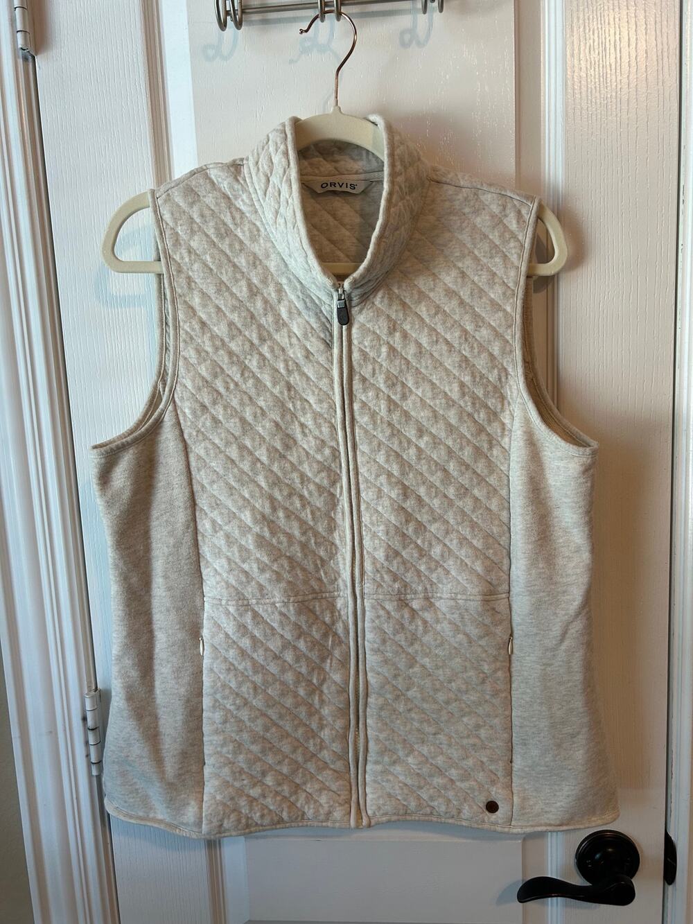 Beige Orvis Vest Zip Up Pockets Large Cotton Blend